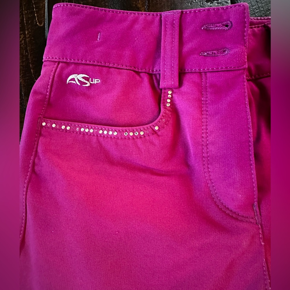 Women's Magenta Stretch Pants with Rhinestone Detail